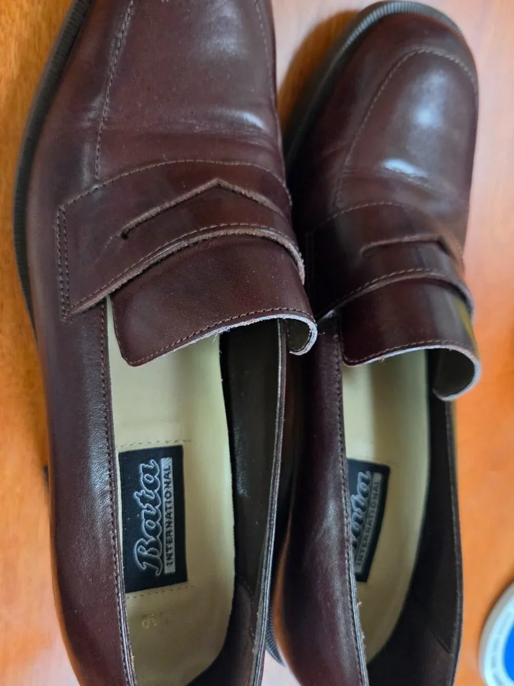 classic brown leather loafers and sturdy block heel from bata international shoe